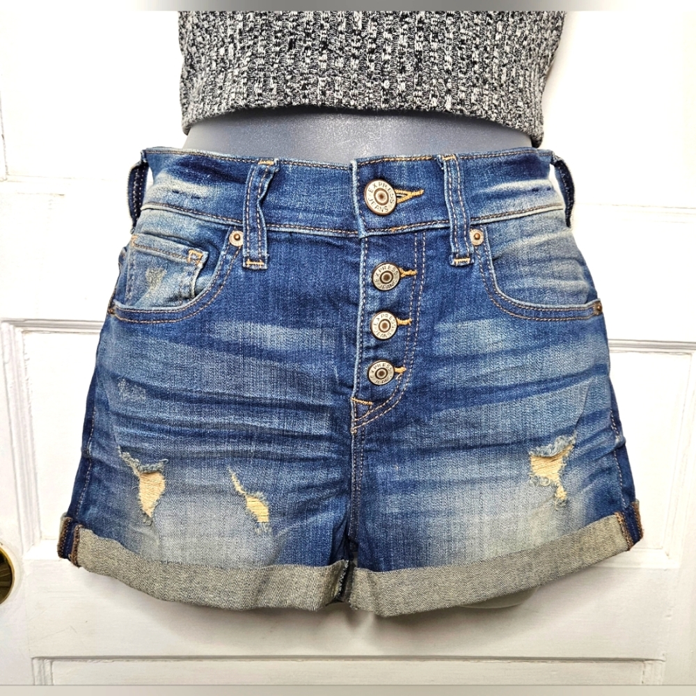Express Cuffed Button Fly High Waisted Distressed Denim Shorts BNWT Size 0